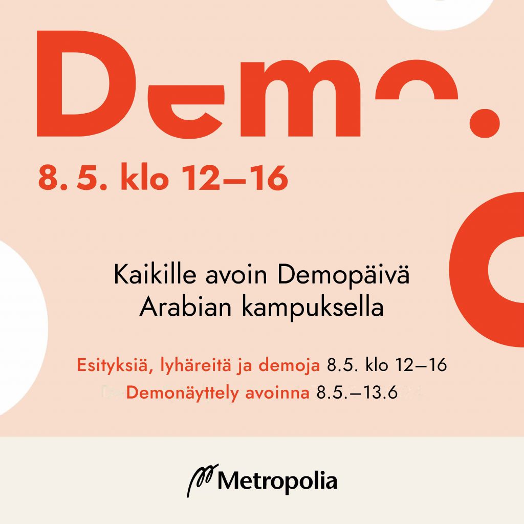 Kuvassa Demopäivän tiedot: kaikille avoin Demopäivä 8.5.